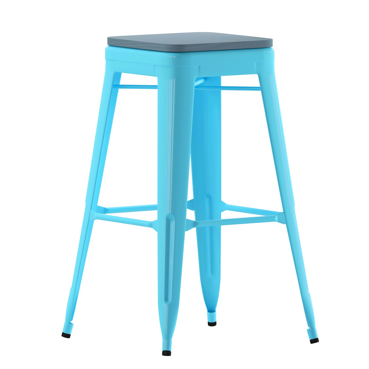 Emma and Oliver Cory Set of Four Backless Metal Stools with All-Weather Poly Resin Seats for Indoor Use Only